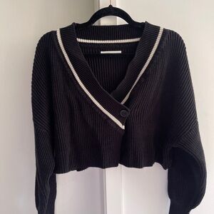 OAK + FORT Black and White V-Neck Cropped Cardigan